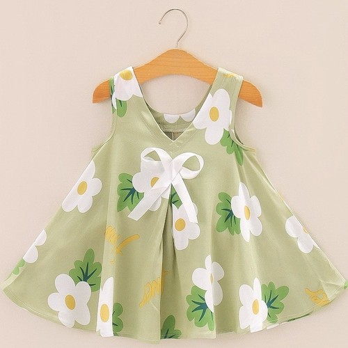 BABY GIRL DRESS / S821D - Floral green