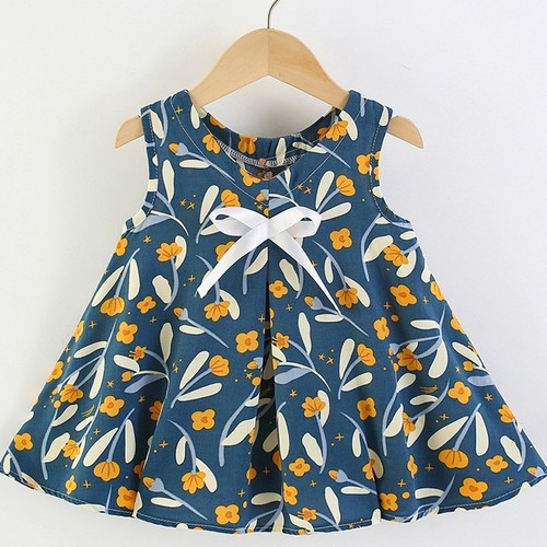 BABY GIRL DRESS / S821E - Floral dark blue