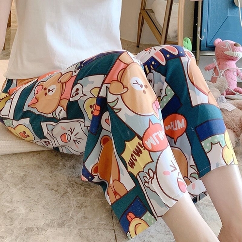 LOOSE PAJAMA / S828G - Cartoon character printed-blue green