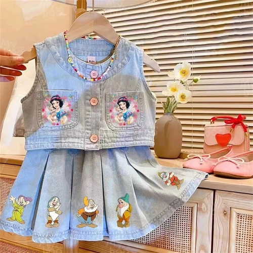 GIRL'S  SNOW WHITE TANK TOP AND SKIRT SET / U28 - Denim vest top and skirt set