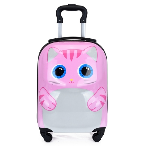 CHILDREN'S TROLLEY SUITCASE 18 INCH  / PINK GRAY CAT K118 - Color: PINK GRAY CAT