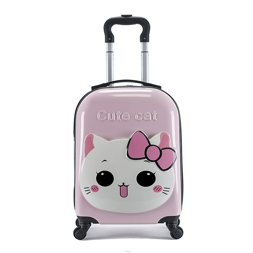CHILDREN'S TROLLEY SUITCASE 18 INCH / LIGHT PINK CAT K118 - Color: Light Pink Cat
