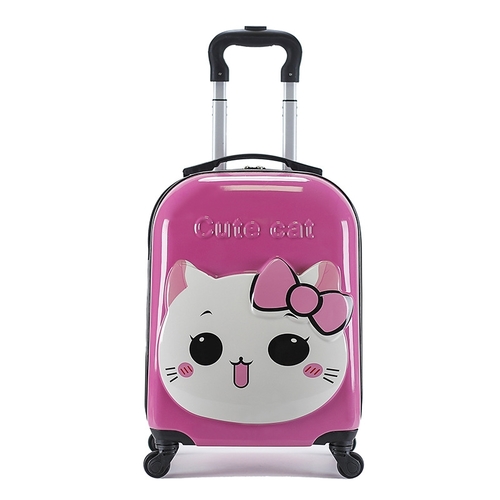 CHILDREN'S TROLLEY SUITCASE 18 INCH  / PINK CAT K118 - Color: Rose Pink Cat