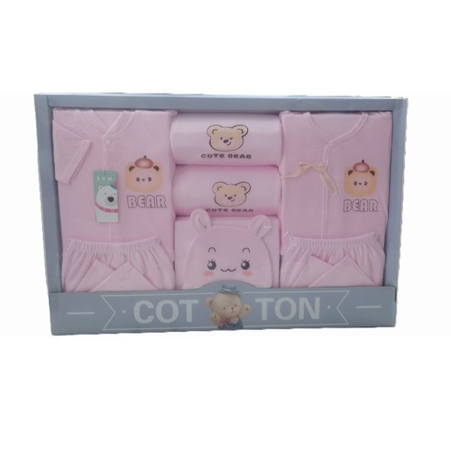 NEWBORN BABY CLOTHING SET - PINK BEAR S638 - 7pcs in 1set Pink bear