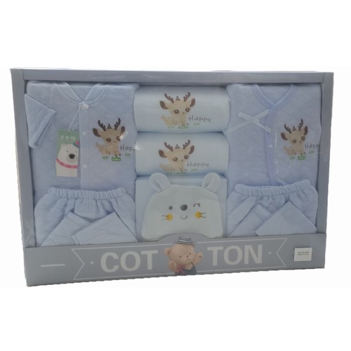 NEWBORN BABY CLOTHING SET - BLUE HAPPY S638 - 7pcs in 1set Blue happy reindeer
