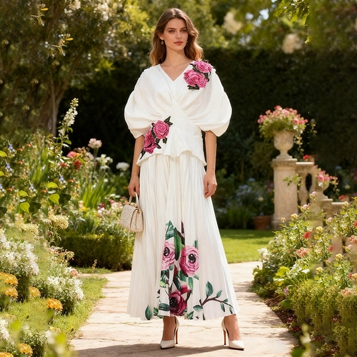 WOMEN'S EMBROIDED DRESS / U511 - Color white Size XL