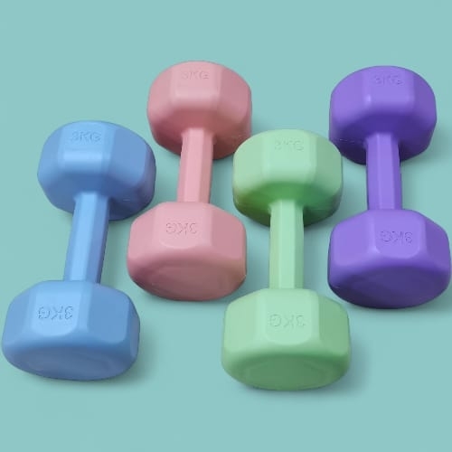 2-PIECE DUMBBELL - 3KG / S483 - Weight:3kg Shape:hexagonal Material:pvx or vinyl-coated cast iron