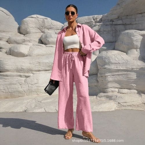 LONG-SLEEVE SHIRT AND PANTS SET / U389 LIGHT PINK - Color : light pink