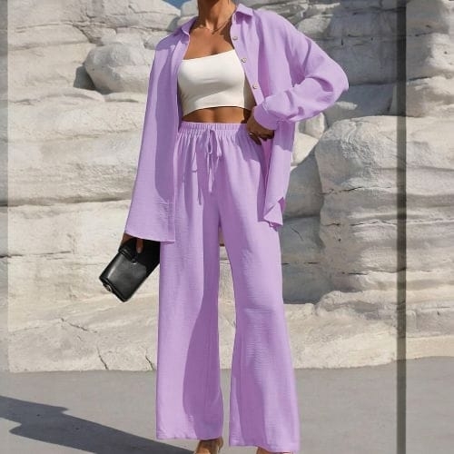 LONG-SLEEVE SHIRT AND PANTS SET / U389 PURPLE - Color:purple