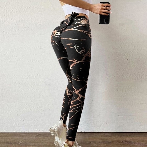 YOGA PANTS / BLACK S804 - High-waisted leggings with a bow tie-back.