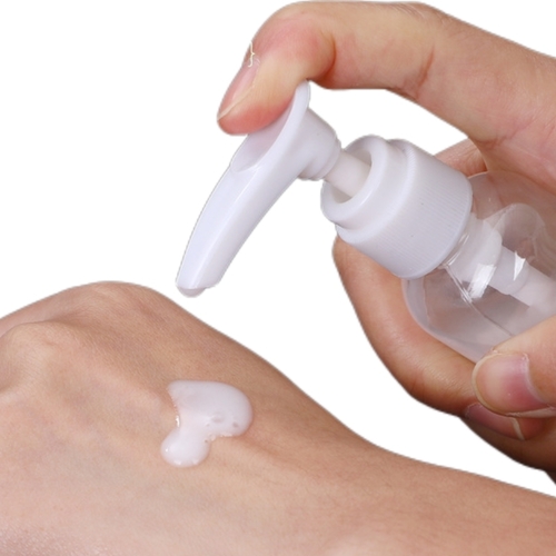 1 PC CLEAR PLASTIC PUMP BOTTLE - BO146 - Refillable container for various liquids. Size:4x4x12cm