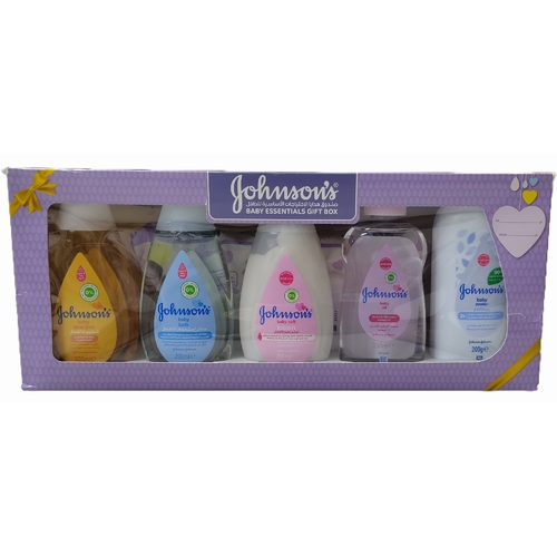 JOHNSON'S BABY ESSENTIALS GIFT BOX - BO173 - JOHNSON'S BABY ESSENTIALS GIFT BOX - 6pcs The box includes: JOHNSONS ULTIMATE CLEAN WIPES 48S, JOHNSONS BABY SOFT LOTION 200ML, JOHNSONS BABY SHAMPOO 200ML, JOHNSONS BABY POWDER 200ML, JOHNSONS BABY OIL 200ML, JOHNSONS BABY BATH 200ML