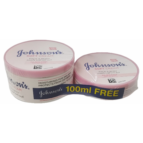 JOHNSON'S SOFT CREAM 300ML + FREE 100ML - BO192 - JOHNSON'S SOFT CREAM FACE AND BODY-FOR ALL SKIN TYPES