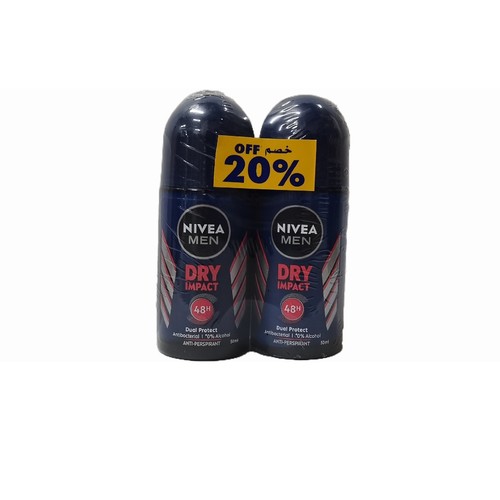 2-PIECE 50ML NIVEA MEN DRY IMPACK DEO ROLL - BO194 - NIVEA MEN DRY IMPACK - DUAL PROTECT