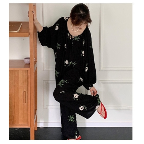 BLACK PAJAMA SET - F029 - Black-panda print
