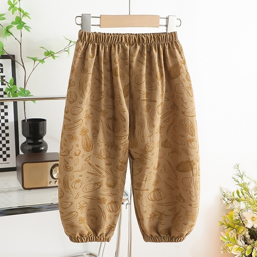 JOGGER PANTS FOR CHILDREN / BROWN F026D - Brown-fruits and vegetables print