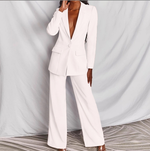 WOMEN’S WHITE SUIT SET / U346 - Coat and pants White