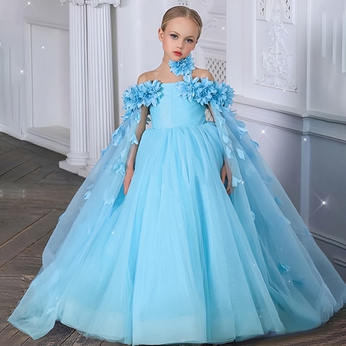 GIRL'S ELEGANT DRESS / BLUE U359 - Flower girl dress/frozen costume Blue For 8 yrs. Old