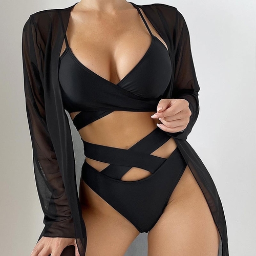 THREE-PIECE SWIMSUIT SET / BLACK U349 - Set of black
