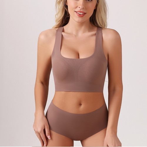SEAMLESS BRA AND PANTY SET / BROWN U350 - Set of brown