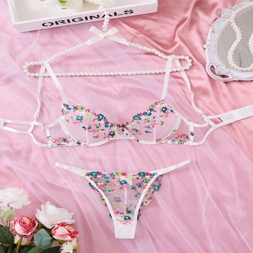 TWO-PIECE LINGERIE SET / U361WG - White-green