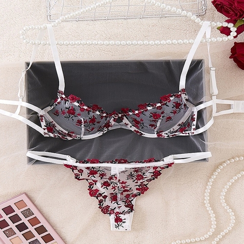 TWO-PIECE LINGERIE SET / U361WR - White-red