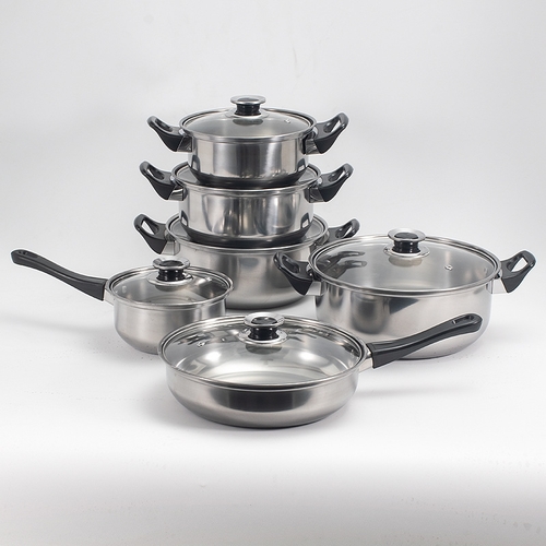 STAINLESS STEEL POT AND PAN SET / SILVER S844 - SIX-PIECE STAINLESS STEEL COOKWARE SET.