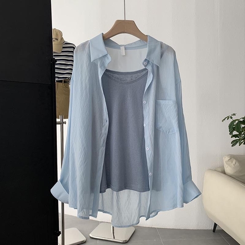 BLUE LONG-SLEEVED SHIRT  / U272 - Long-sleeved shirt top