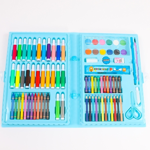 86 PIECES SET CRAYONS, WATERCOLOR AND COLOR PENCIL / S621 - 86 PIECES SET CRAYONS, WATERCOLOR AND COLOR PENCIL - BLUE