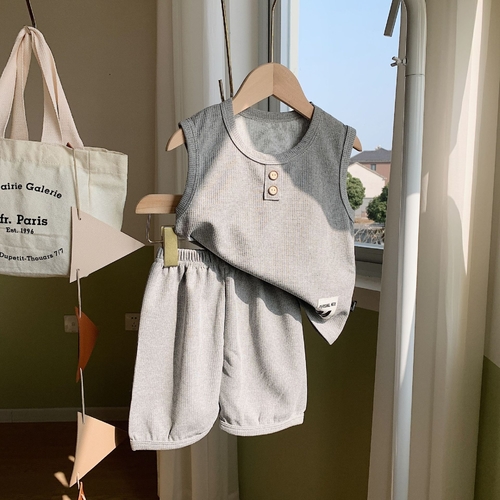 CHILDREN'S SLEEVELESS VEST SET GRAY S879 - Sando and short Color:gray