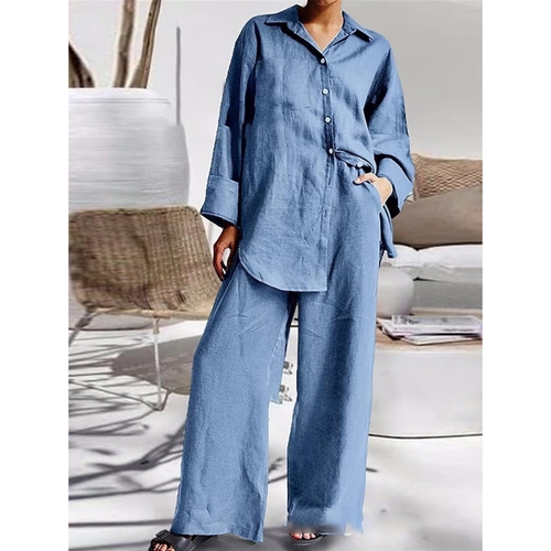 WOMEN'S LOOSE PANTS W/ NINE QUARTER SLEEVE SHIRT / BLUE-GRAY U200 - Actual color shade of blue-gray Size: small
