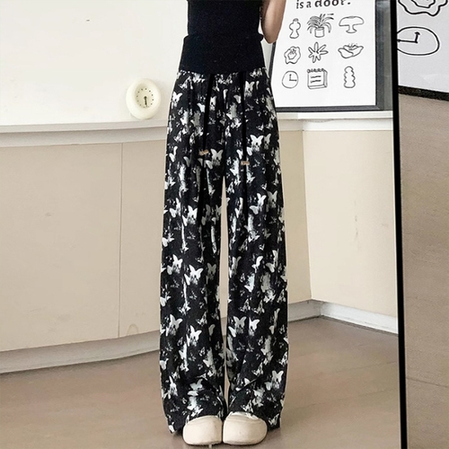 BLACK LOOSE PANTS - S754 - Butterfly print