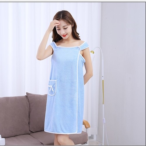 BLUE TOWEL WRAP BATHROBE - S717 - Wearable bath towel One size