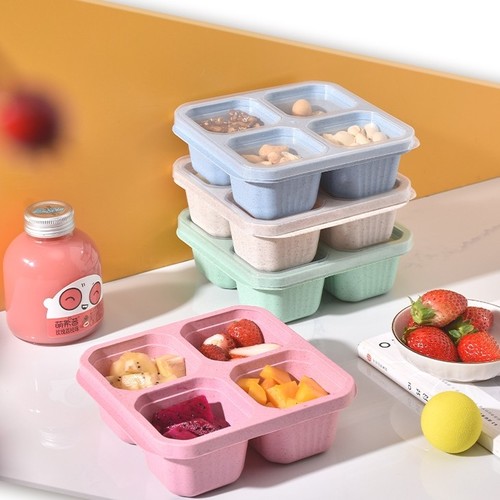4-PIECE PORTABLE FOOD STORAGE BOX 15.5x15.5x5.5cm U47C - Four-compartment food storage box