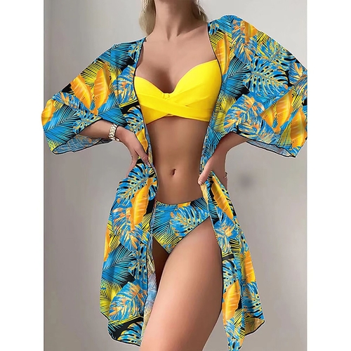 WOMEN'S SWIMSUIT THREE-PIECE SET / YELLOW C99 - European style swimsuit
