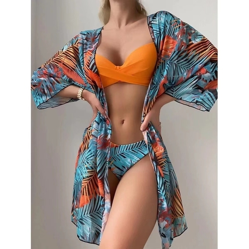 WOMEN'S SWIMSUIT THREE-PIECE SET / ORANGE C99 - European style swimsuit