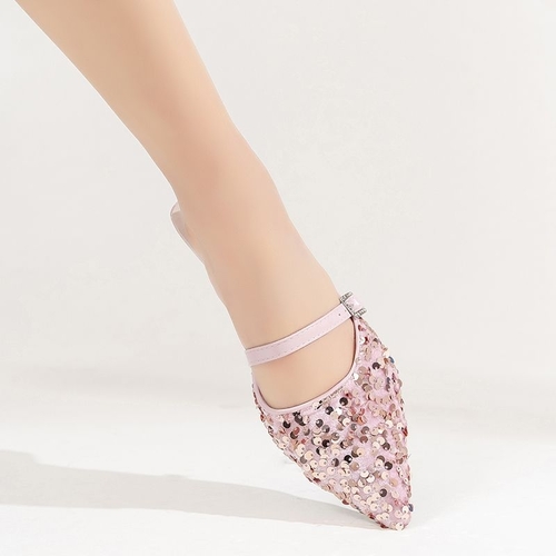 SEQUIN POINTED TOE HALF SANDALS - PINK S746 - Color:pink