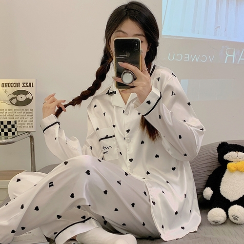PAJAMA SET / WHITE BLACK HEART U142 - Color: white black heart print