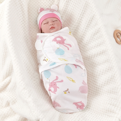 SWADDLE BLANKET TWO-PIECE / PINK BUNNY U225 - Swaddle blanket for newborn baby Print: bunny