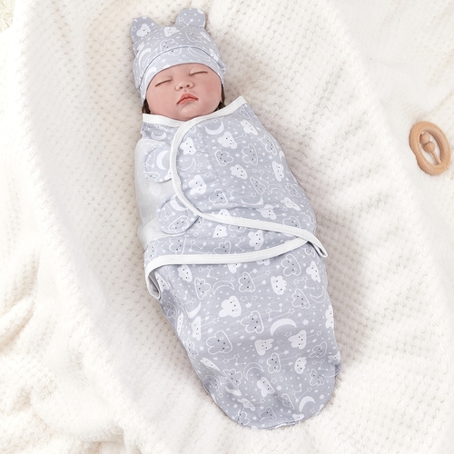 SWADDLE BLANKET TWO-PIECE / BLUE-GRAY CLOUD U225 - Swaddle blanket for newborn baby Print: cloud