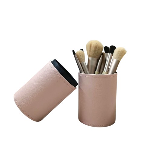 12-PIECE MAKEUP BRUSH SET WITH PINK CANISTER - F058 - 12-PIECE MAKEUP BRUSH SET WITH PINK CANISTER