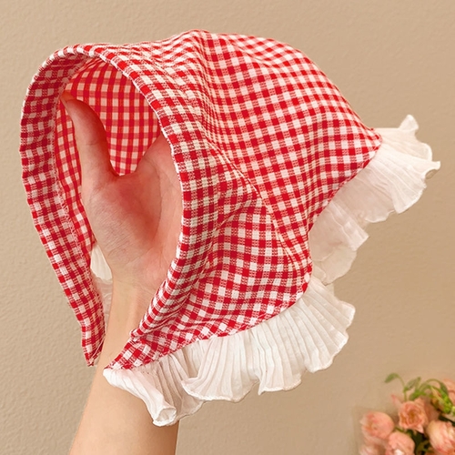 LACE HAIR SCARF HEADBAND / RED S06 - Checkered red