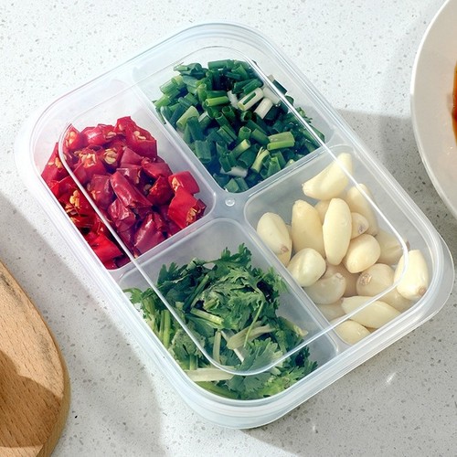 FOUR-COMPARTMENT FOOD STORAGE CONTAINER 16.5*12.5*4CM / U154 - White transparent