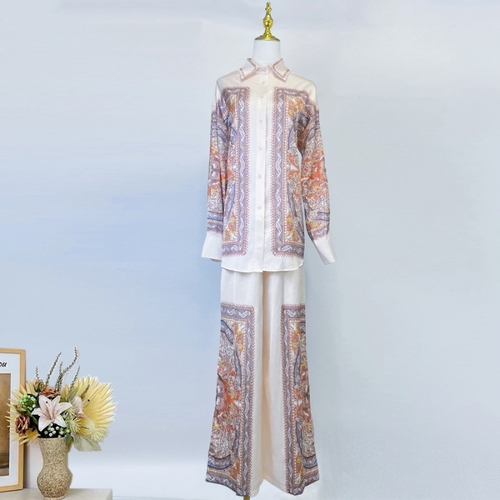 WOMEN'S LONG-SLEEVED SHIRT AND WIDE-LEG PANTS XLARGE - U156 - PRINTED CREAM