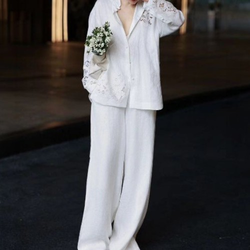 WOMEN'S TWO-PIECE LINEN LONG SLEEVE SHIRT AND TROUSER / S867 - SIZE LARGE
   2 PIECE LINEN LONG SLEEVE SHIRT AND TROUSER