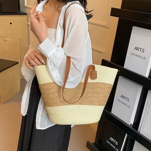 STRAW WOVEN BAG / BEIGE K104 - Color : Beige