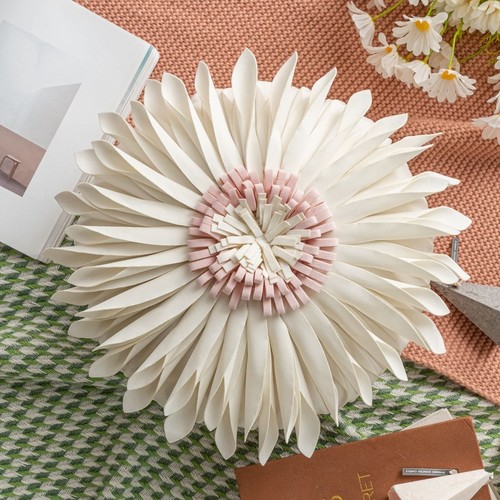 OFF-WHITE ROUND SUNFLOWER PILLOWCASE WITHOUT FILLER  45*45CM / S791C - Pillow case only