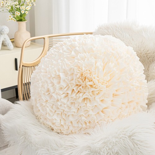 WHITE FLORAL ROUND PILLOWCASE WITHOUT FILLER 45CM / S791D - Pillow case only