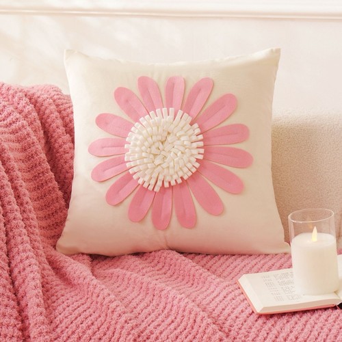 SQUARE THROW PILLOW-SUNFLOWER PINK LEAF 45*45CM - S791E - Pillowcase with filler