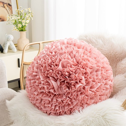 PINK FLORAL ROUND PILLOWCASE WITHOUT FILLER 45CM / S791F - Pillowcase only